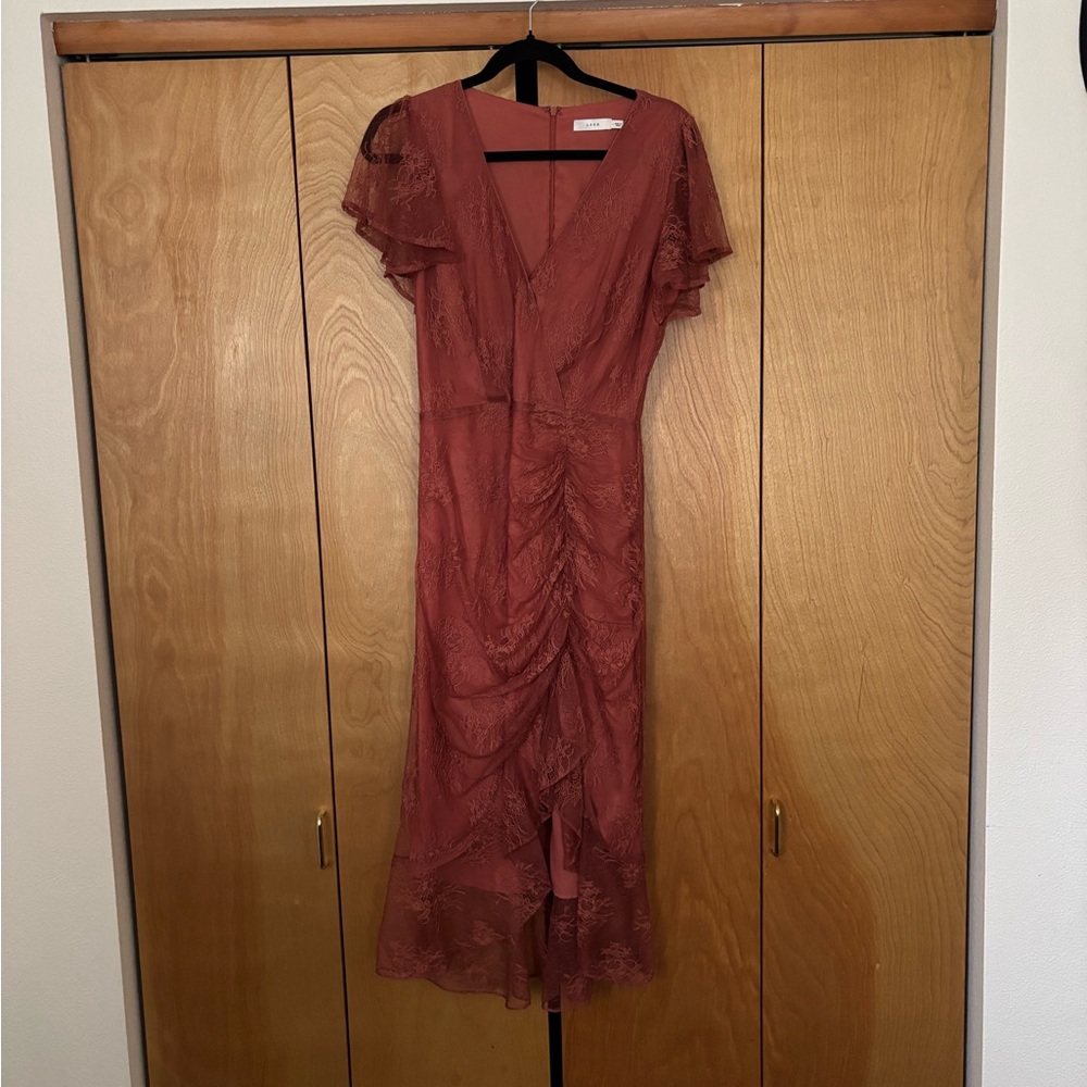 Baltic Born Lush Lace Midi Dress in Deep Rust